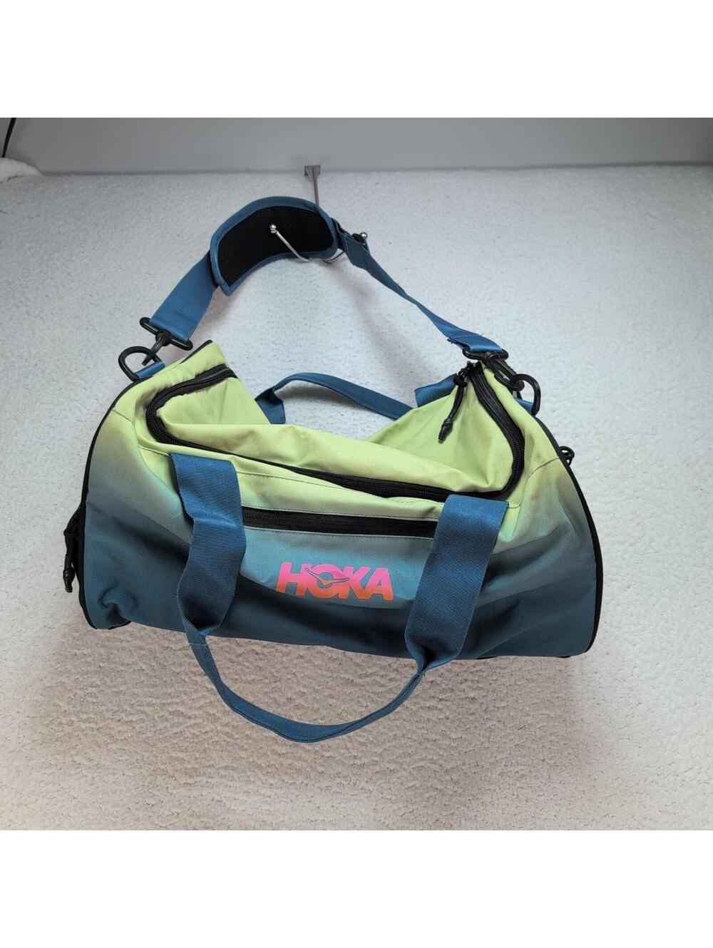 Hoka Duffel Bag Gym Travel Shoe Compartment Blue Green